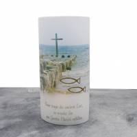 Lichthülle Konfirmation, Kommunion oder Firmung "Kreuz im Meer" mit individuellem Spruch Bild 2