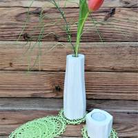 Massivholz weiß Teelichthalter und Blumenvase Bild 1