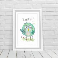 Birdies TSCHIP... Print Poster Wanddeko Kinderzimmer mit Spruch Handlettering Aquarellzeichnung Vogel Geschenk kaufen Bild 1