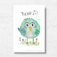 Birdies TSCHIP... Print Poster Wanddeko Kinderzimmer mit Spruch Handlettering Aquarellzeichnung Vogel Geschenk kaufen Bild 2