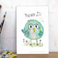 Birdies TSCHIP... Print Poster Wanddeko Kinderzimmer mit Spruch Handlettering Aquarellzeichnung Vogel Geschenk kaufen Bild 3