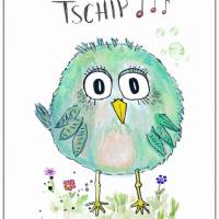 Birdies TSCHIP... Print Poster Wanddeko Kinderzimmer mit Spruch Handlettering Aquarellzeichnung Vogel Geschenk kaufen Bild 4