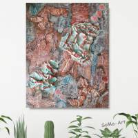 Strukturbild mit Collage in Terracotta-Kupfer und Mint auf Leinwand, Wandbild, Wohnraumdekoration, Kunstwerk Bild 1