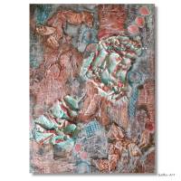 Strukturbild mit Collage in Terracotta-Kupfer und Mint auf Leinwand, Wandbild, Wohnraumdekoration, Kunstwerk Bild 2