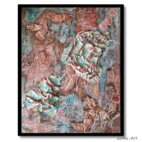 Strukturbild mit Collage in Terracotta-Kupfer und Mint auf Leinwand, Wandbild, Wohnraumdekoration, Kunstwerk Bild 3