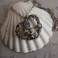 Steampunk Look Herz mit Rosa Facetten Perlen mit Zahnrädern in einer Aludrahtfassung/ Valentinstags Geschenkidee Bild 5
