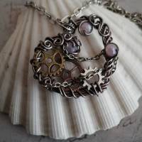 Steampunk Look Herz mit Rosa Facetten Perlen mit Zahnrädern in einer Aludrahtfassung/ Valentinstags Geschenkidee Bild 6