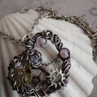 Steampunk Look Herz mit Rosa Facetten Perlen mit Zahnrädern in einer Aludrahtfassung/ Valentinstags Geschenkidee Bild 7