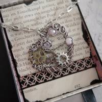 Steampunk Look Herz mit Rosa Facetten Perlen mit Zahnrädern in einer Aludrahtfassung/ Valentinstags Geschenkidee Bild 8