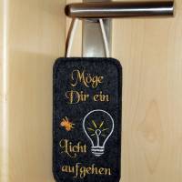 Bestickter Door-Hanger Türschild Homeoffice Möge Dir ein Licht aufgehen / Kaffee dabei Bild 4