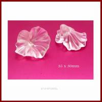 2 weiße XL Blüten Kelche Perlenkappen aus Acryl Lucite, matt, gefrostet, 35x30mm transluzent Bild 1