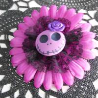Einzelstück Haarspange Skull  Blume Stoff Totenkopf lila schwarz Bild 1