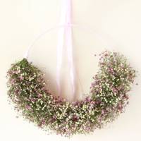 Brautstrauß Trockenblumen Schleierkraut weiß & rosa / Wanddeko Dekoring Wandkranz Dekokranz mit Rosa-Band 25/34cm Bild 5