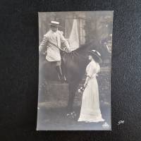 Postkarte, vintage, Fotokarte, ca. 1900er, unbeschrieben, Mann auf Pferd, Mädchen, Bild 1
