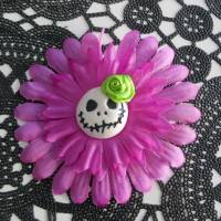 Einzelstück Haarspange Skull  Blume Stoff Totenkopf lila grün Bild 1