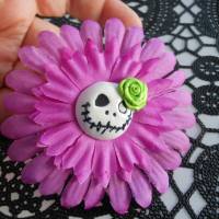 Einzelstück Haarspange Skull  Blume Stoff Totenkopf lila grün Bild 2