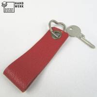 Schlüsselanhänger, Leder, hell-rot, Schlüsselring Herz, 11 x 3,5 cm Bild 1