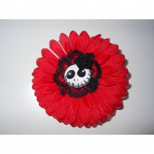 Einzelstück Haarspange Skull  Blume Stoff Totenkopf schwarz rot 