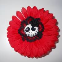 Einzelstück Haarspange Skull  Blume Stoff Totenkopf schwarz rot Bild 1