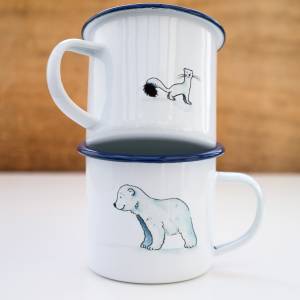 Emaille-Tasse mit Eisbär, Wiesel und Spruch, niedliche Geschenk-Tasse, Personalisierbar Bild 2