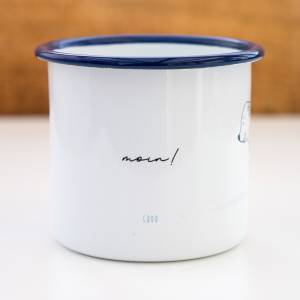 Emaille-Tasse mit Eisbär, Wiesel und Spruch, niedliche Geschenk-Tasse, Personalisierbar Bild 3