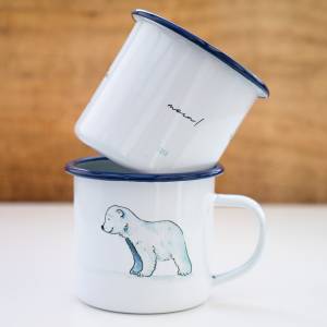Emaille-Tasse mit Eisbär, Wiesel und Spruch, niedliche Geschenk-Tasse, Personalisierbar Bild 4