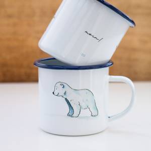Emaille-Tasse mit Eisbär, Wiesel und Spruch, niedliche Geschenk-Tasse, Personalisierbar Bild 5
