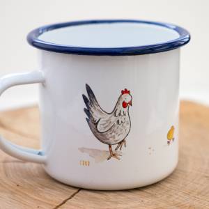 Emaille-Tasse Huhn mit Hühnern, Kücken und Spruch, Kindertasse zum Geburtstag, Personalisierbar Bild 4