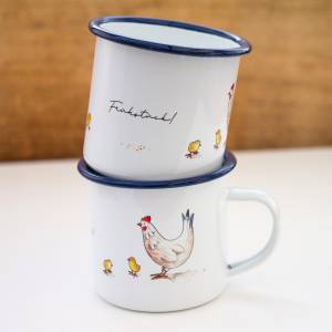 Emaille-Tasse Huhn mit Hühnern, Kücken und Spruch, Kindertasse zum Geburtstag, Personalisierbar Bild 5