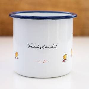 Emaille-Tasse Huhn mit Hühnern, Kücken und Spruch, Kindertasse zum Geburtstag, Personalisierbar Bild 7