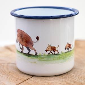 Emaille-Tasse mit Wildschweinen, Geschenk Tasse mit Wildschwein-Familie, Kindertasse zu Geburtstag, personalisierbar Bild 4