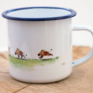 Emaille-Tasse mit Wildschweinen, Geschenk Tasse mit Wildschwein-Familie, Kindertasse zu Geburtstag, personalisierbar Bild 5