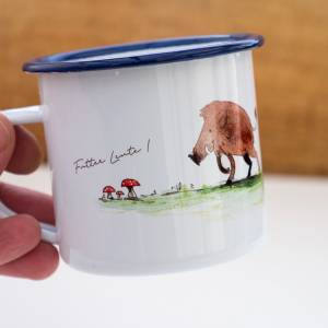 Emaille-Tasse mit Wildschweinen, Geschenk Tasse mit Wildschwein-Familie, Kindertasse zu Geburtstag, personalisierbar Bild 7