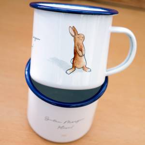 Emaille-Tasse mit Hasen, Geschenk Tasse mit zwei niedlichen Hasen, Kindertasse zum Geburtstag, personalisierbar Bild 7
