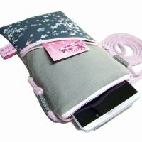 Handytasche Mini Umhängetasche grau Crossbag handmade aus Baumwollstoff 2 Fächer Farb- und Musterauswahl Bild 2