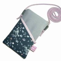 Handytasche Mini Umhängetasche grau Crossbag handmade aus Baumwollstoff 2 Fächer Farb- und Musterauswahl Bild 5