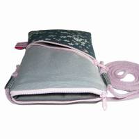 Handytasche Mini Umhängetasche grau Crossbag handmade aus Baumwollstoff 2 Fächer Farb- und Musterauswahl Bild 6