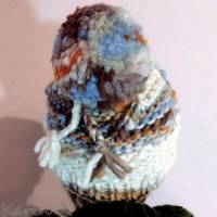 Bommelmütze Mütze mit Pompon Wollweiß Hellblau Beigebraun Farbverlauf handgestrickt Wolle Lana Grossa KU 50 cm Bild 8