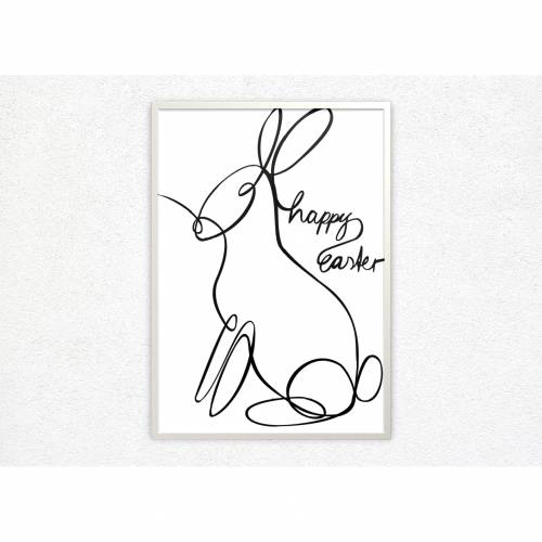 Minimalistisches Lineart Poster Osterhase | Linienkunst Osterdeko | Linienzeichnung Kunstdruck schwarzweiß | Download