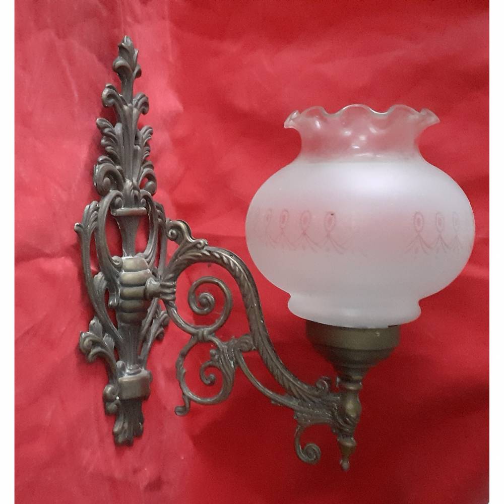 Vintage  Antik Nostalgie Wandlampe Wandleuchter Laterne Messing Glas Ornamente Bild 1