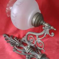 Vintage  Antik Nostalgie Wandlampe Wandleuchter Laterne Messing Glas Ornamente Bild 4