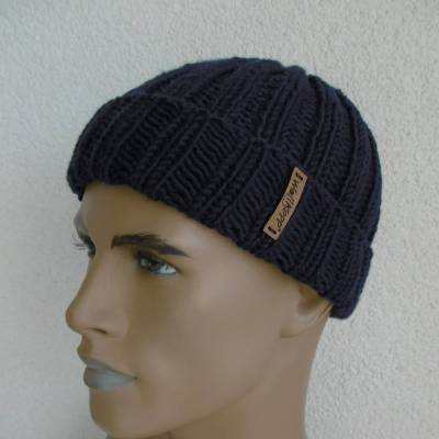 Klassische Fischermütze Seemannsmütze Beanie - Marineblau