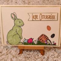 Osterkarte " Liebe Ostergrüße " Hase und Osterkorb Bild 1