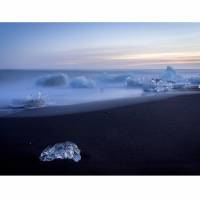 Sonnenuntergang Island schwarzer Strand Frühstücksbrettchen aus Melamin, spülmaschinenfest, Schneidebrett 14 x 23 c Bild 1