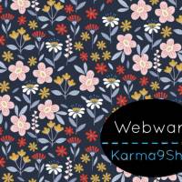 0,5m Webware Flowers dunkelblau Bild 1