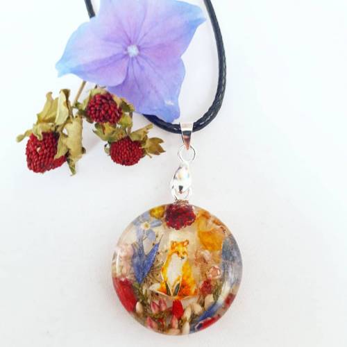 Anhänger rund echte Blumen Fuchs floral