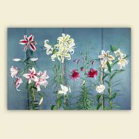 Leinwand Bild Lilien in weiss, rosa, rot - Fotogemälde -  Wandbild - Vintage Blumenbilder Bild 1