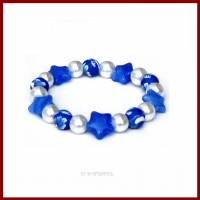 Armband "Stars & Flowers" himmelblau/weiß Sterne Blumen Glas- und Fimo-Perlen, Stretch Bild 1
