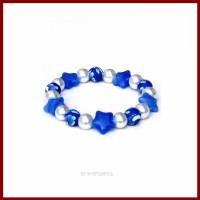 Armband "Stars & Flowers" himmelblau/weiß Sterne Blumen Glas- und Fimo-Perlen, Stretch Bild 2