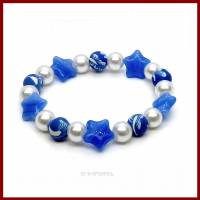 Armband "Stars & Flowers" himmelblau/weiß Sterne Blumen Glas- und Fimo-Perlen, Stretch Bild 4
